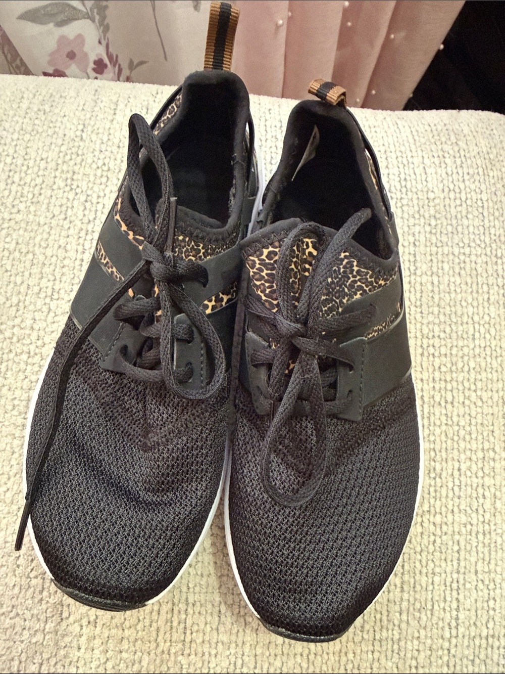 New Balance Black Athletic Sneakers with Leopard Accent